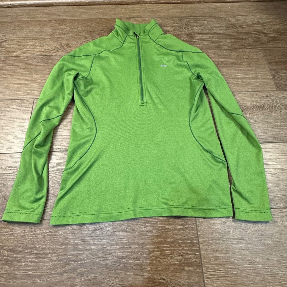 Koppen Womens Green Quarter Zip Long Sleeve Athletic Shirt Size M Pullover